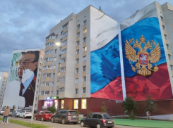 Фасад многоэтажки на севере Тамбова украсил мурал в виде огромного триколора с гербом