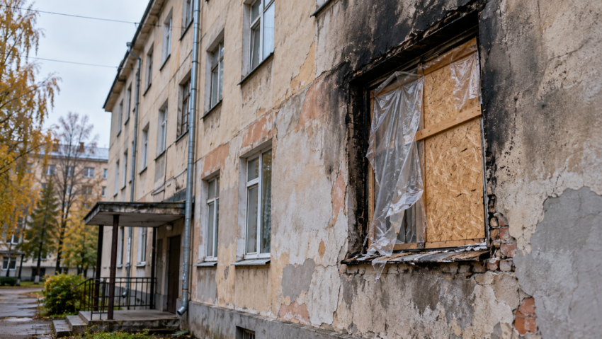 В Тамбове два года не могут установить окно в общежитии после пожара
