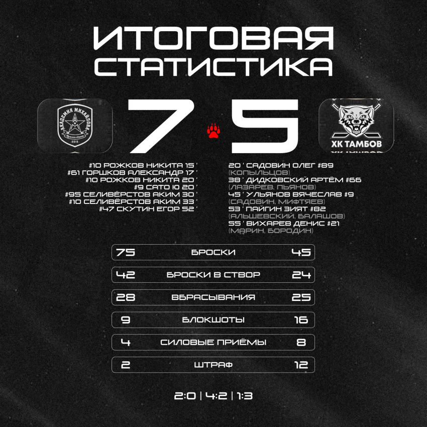 Пять шайб не спасли ХК «Тамбов» от поражения в Туле